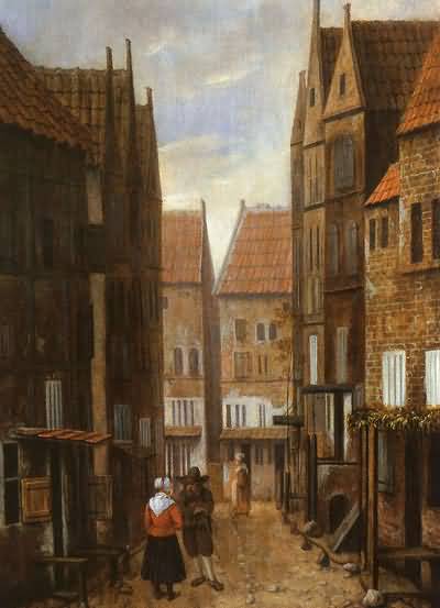 Jacobus Vrel Street Scene with Couple in Conversation