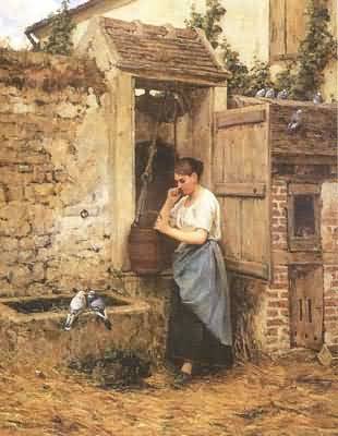 Henry Mosler Peasant Girl and Doves