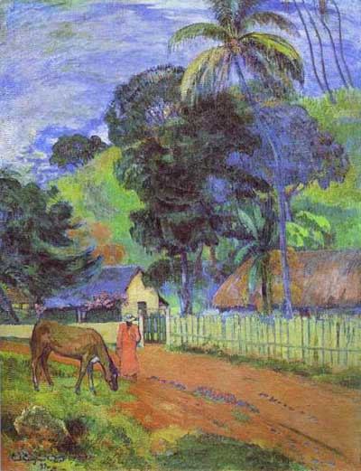 Paul Gauguin Horse on Road Tahitian Landscape