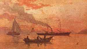 Francois Bocion Rencontre de Bateaux au Coucher du Soleil