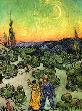 Landscape with Couple Walking and Crescent Moon