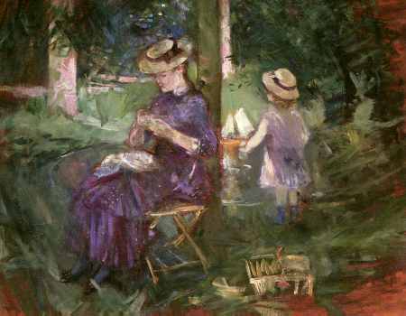 Young Woman Sewing in a Garden