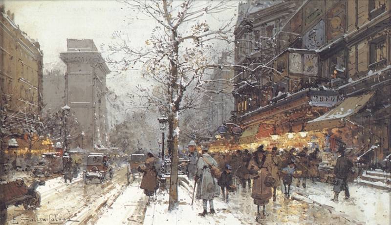 A Busy Boulavard Under Snow at Porte St. Martin, Paris