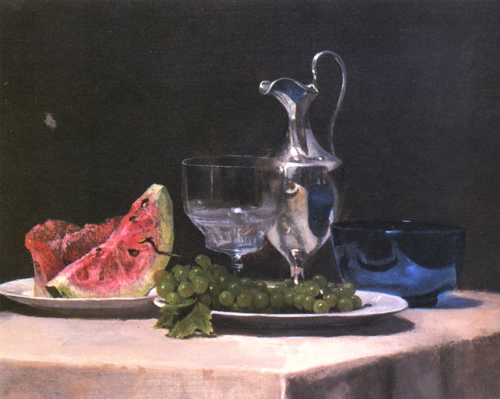 silver, glass and fruit