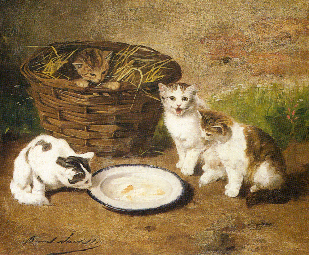 Kittens by a Bowl of Milk