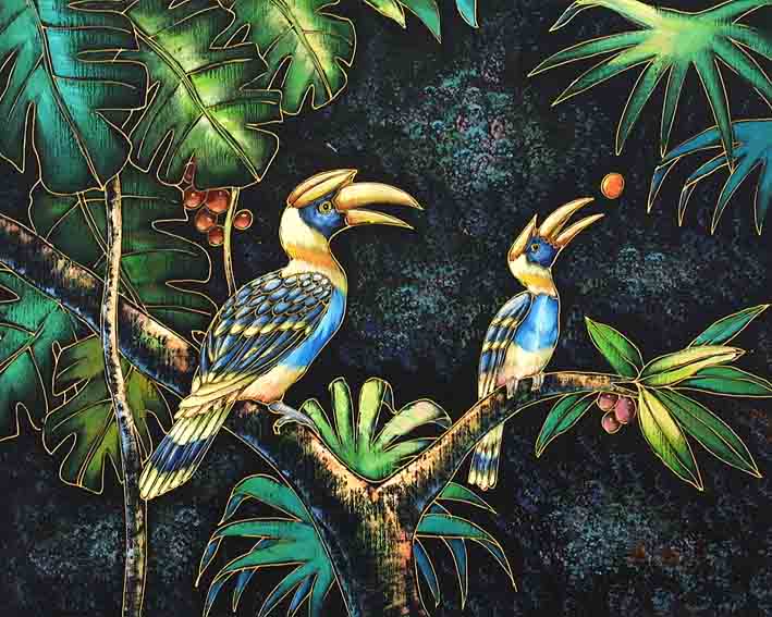 Hornbills Pecking Berries