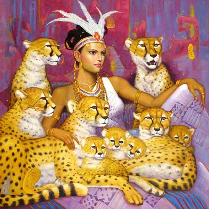 Girl Surrounded By Cheetahs