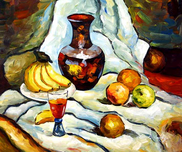 Still Life with Fruit Pieces, a Carafe and a Glass