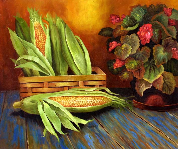 Basket with Corn Cobs