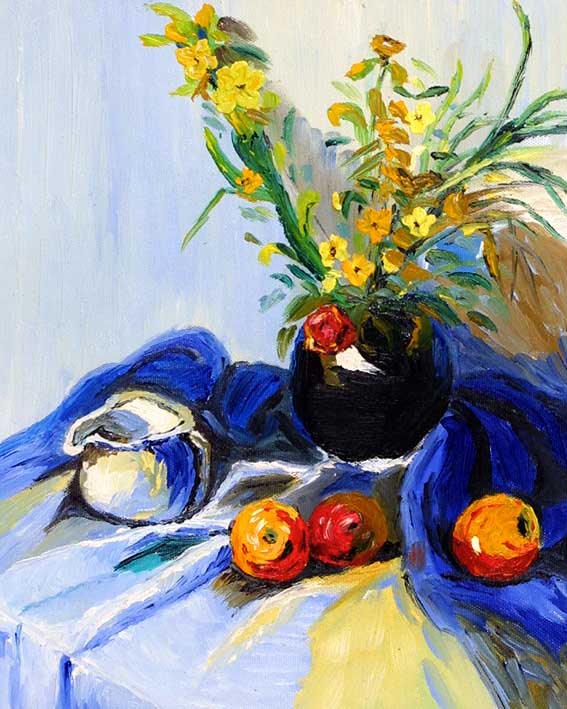 Still Life with Vased Flowers, a Jug, and Oranges