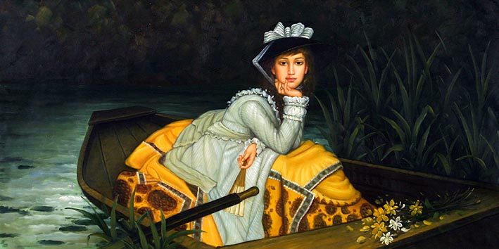 Girl With Bouquet In Rowboat