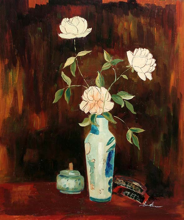 Vase with White Roses