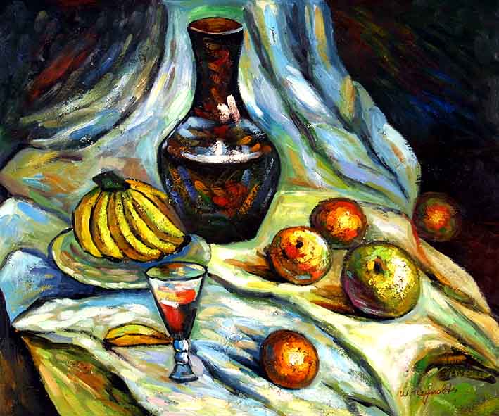 Still Life with Fruit Pieces, a Carafe and a Glass