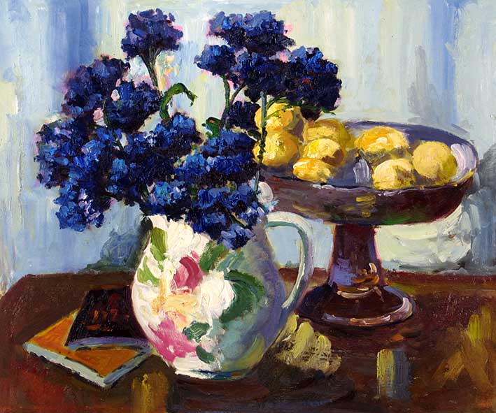 Deep Blue Flowers and Lemons