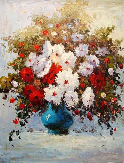 blooming flowers,oil painting of flowers