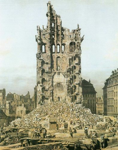 The collapsed tower of the cross church