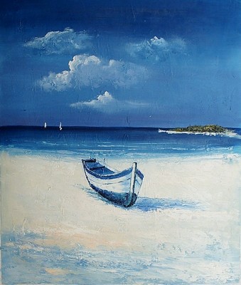 seascape paitning, boat on the beach