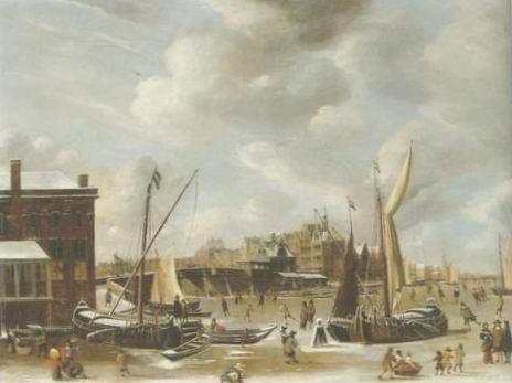 The Nieuwe Brug , townsfolk skating