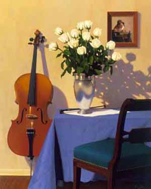 violin, bouque and chair, a Still life paintings