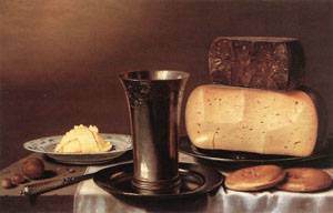 Still Life with Glass, Cheese, Butter and Cake