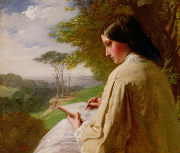 Young Lady sketching in a landscape