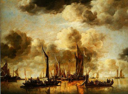 A Dutch Yacht Firing A Salute As A Barge Pulls Away And Many Small Vessels At Anchor 1650