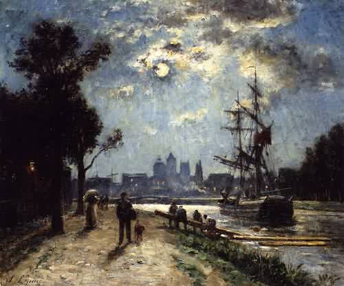 Caen Le Long de l Orne peint depuis le cours Caffarelli effet de lune 1872 1876