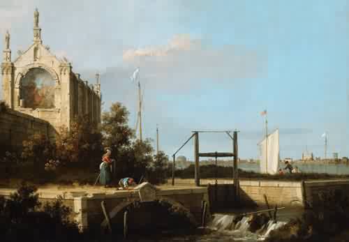 Capriccio A Sluice on a River with a Chapel 1754