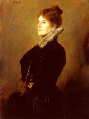 Portrait Of A Lady Wearing A Black Coat With Fur Collar