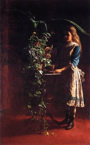 watering flower painting, a Eastman Johnson paintings reproduction, we never sell watering flower