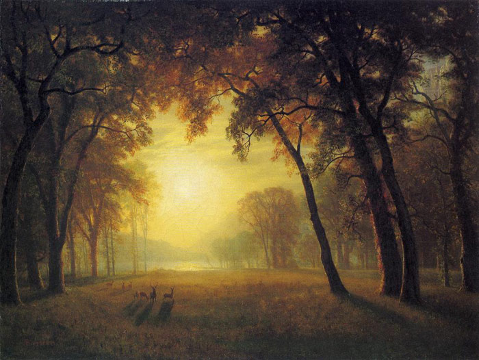 Bierstadt Oil Painting Reproductions- Deer in a Clearing