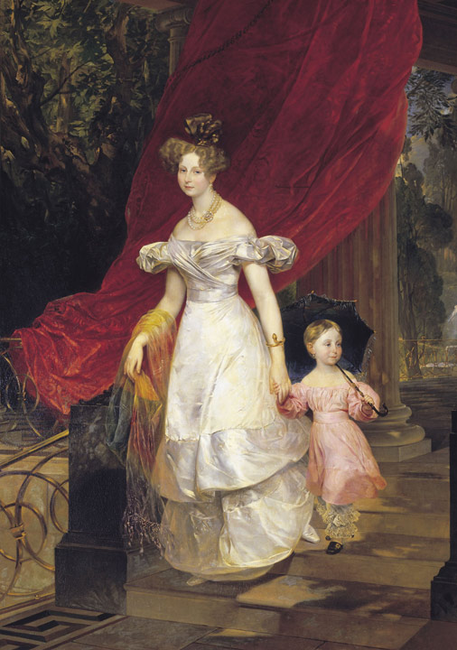 Oil Painting Reproduction of Brullov - Portrait of Grand Princess Elena Pavlovna and her Daughter