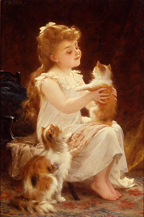 Emile Munier Oil Painting Reproductions- Playing with the Kitten