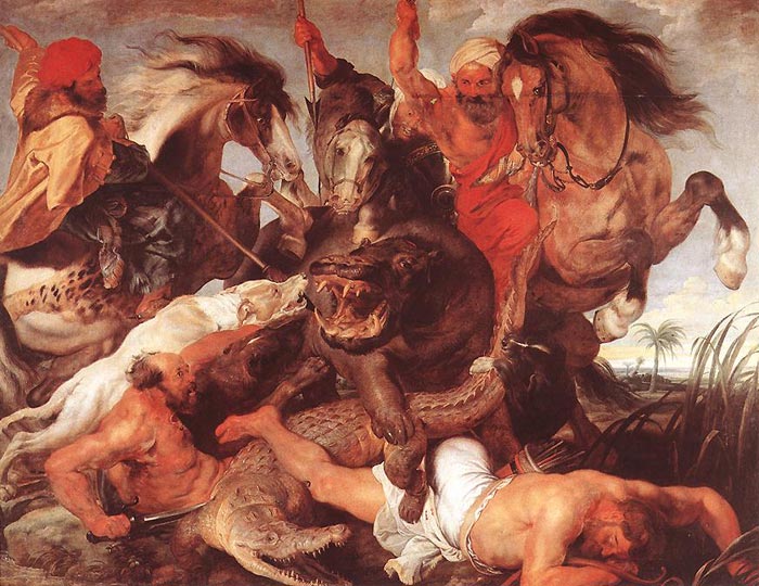 Oil Painting Reproduction of Rubens- Hippopotamus and Crocodile Hunt