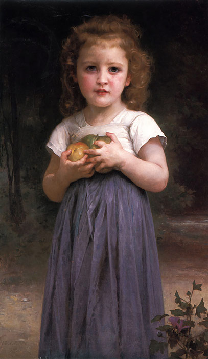 Oil Painting Reproduction of Bouguereau- Little girl holding apples in her hands