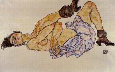 Reclining Female Nude painting, a Egon Schiele paintings reproduction, we never sell Reclining