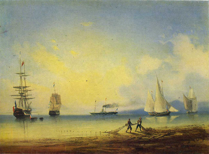 Oil Painting Reproduction of Aivazovsky - Russian and French Frigates