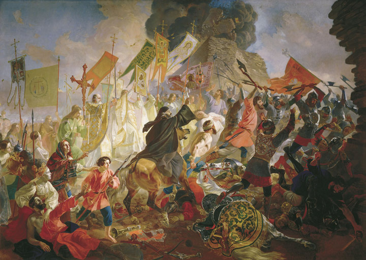 Oil Painting Reproduction of Brullov - The Battle of Polish King Steven Batoriem in 1581