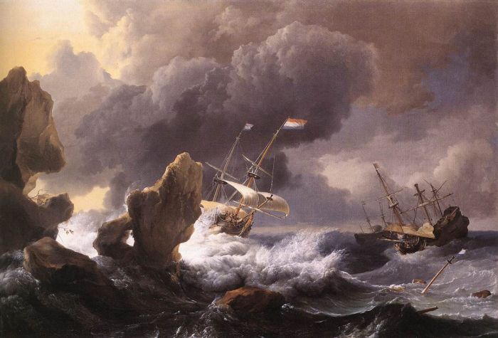 Backhuysen Reproductions - Ships in Distress off a Rocky Coast