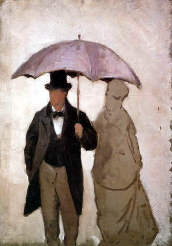 Man and woman under an umbrella, study