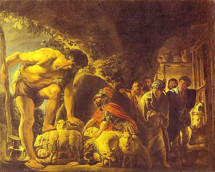 Oil painting:Ulysses in the Cave of Polyphemus. 1630