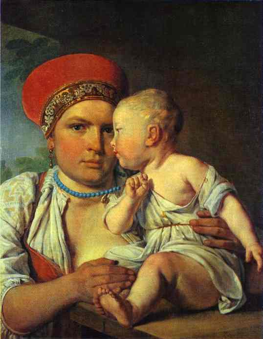 Oil painting:Wet-Nurse with a Child. 1830