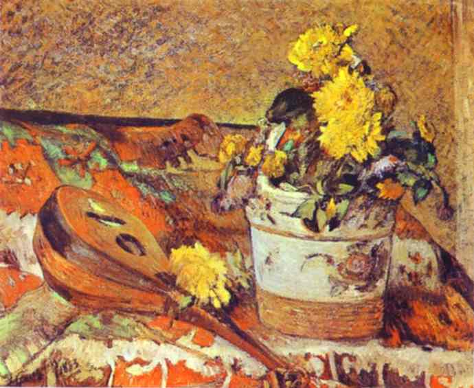 Oil painting:Mandolina and Flowers. 1883