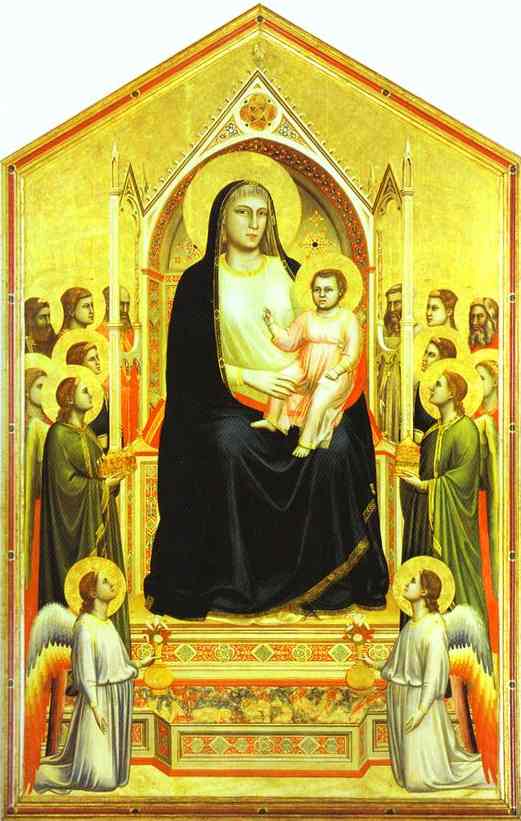 Oil painting:Madonna and Child Enthroned with Saints (Ognissanti Madonna). c.1305-1310