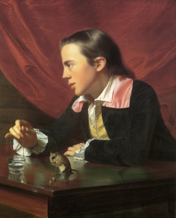 Oil painting:Boy with Squirrel (Henry Pelham). 1765