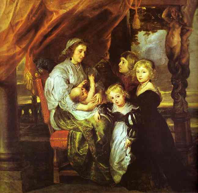 Oil painting:Deborah Kip, Wife of Sir Balthasar Gerbier, and Her Children. 1629-1630