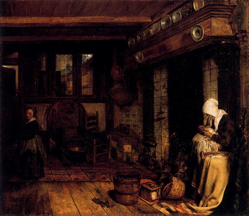 Dutch Interior with Woman Sewing