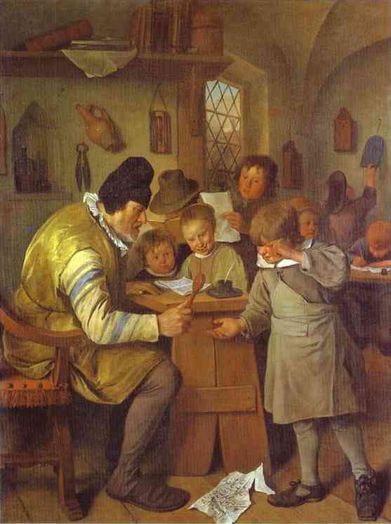 Oil painting:The Village School. c. 1665