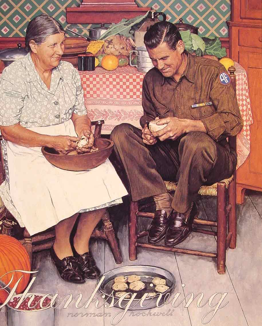 Thanksgiving Mother and Son Peeling Potatoes,1945