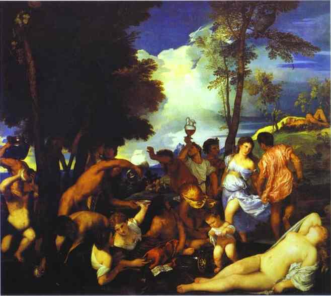 Oil painting:Bacchanal of the Andrians. 1523-1525